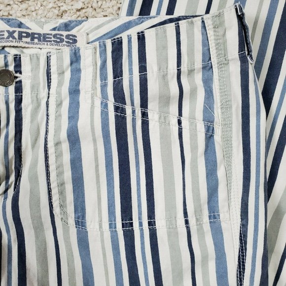 Express Precision Fit Retro Blue White Striped Wide Leg Cotton Pants Size 9/10 - Picture 6 of 8